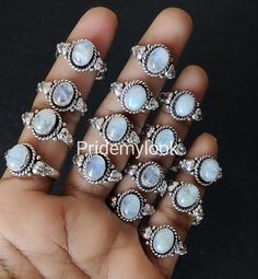 "Natural Moonstone Rings Lot, 925 Silver Plated Rings, Wholesale Lot Rings, Wholesale Moonstone Rings, Moonstone Gemstone Rings, US Size 6-11 Size: 6 to 11 (US Sizes) Metal: Brass Type & Style: Boho and Hippie, Statement Rings GIFT: A Awesome Gift for Your Mother, Daughter, Sister & Every Family Members and Relatives, Friends. Every Person can Wear This Gorgeous HandCrafted Rings.Beautiful Ring for Womens and Mens Too. PRIDEMYLOOK SHIPPING Policy:- FREE AND FAST SHIPPING STORE FINE HANDCRAFTED A Oval Moonstone Ring With Stones, White Sterling Silver Rings With Stones, White Moonstone Ring With Stone Setting, Rings Moonstone, Prayer Ring, Rings Beautiful, Moonstone Rings, Unusual Rings, Type Style