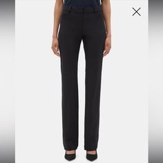 Size : 2 Color: Black Cut With A Whisper Of Stretch, These Perfectly Tailored Trousers Offer Both Comfort And Effortless Style. Slight Flare At The Bottom. Rise: 9.5” Inseam: 32” - Front Hook And Zip Closure - Belt Loops - Angled Front Pockets - Back Besom Pockets - Flared Fit - Tailored In Sevona Stretch Wool Black Straight Silhouette Bottoms For Evening, Chic Black Pants With Straight Silhouette, Black Straight Silhouette Pants For Office, Fitted Straight Silhouette Bottoms For Evening, Fitted Bottoms With Straight Silhouette For Evening, Chic Black Dress Pants With Straight Hem, Fitted Straight Silhouette Evening Bottoms, Sleek Black Pants With Straight Hem, Tailored Black Straight Pants