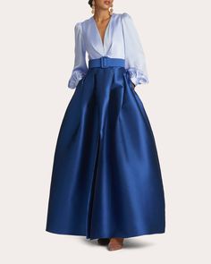 Zoe Gown Split Dress Formal, Sleeved Gown, High Split Dress, Formal Wedding Guests, Ball Skirt, Bride Outfits, Box Pleat Skirt, Blue Long Sleeve Dress, Sleeve Gown