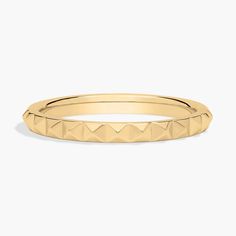 This sleek and stackable ring features pyramid-shaped detailing with a luxe satin finish that highlights the luxurious beauty of the 14k yellow gold design. Stackable Ring, Blue Nile, Home Wedding, Gold Design, Stackable Rings, Pyramid, Satin Finish, Jewelry Watches, Jewelry Rings