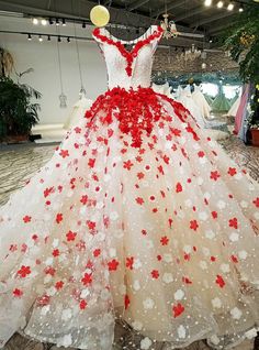 a red and white dress with flowers on it