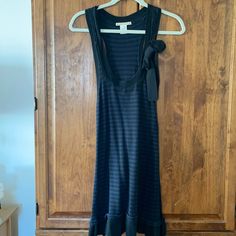 Never Worn Racerback Style Black And Blue Knit Striped Dress. Black Bow Located On Right Side Of Neckline. Black Scoop Neck Dress For Daywear, Nanette Lepore Dress, Nanette Lepore, Black Bow, Striped Dress, Right Side, Dress Black, Black Blue, Blue Black