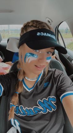 Cute Eyeblack Ideas For Softball, Crazy Softball Hairstyles, How To Do Glitter Eye Black Softball, Softball Eye Black Designs With Glitter, Softball Game Day Hair Short Hair, Softball Makeup Ideas, Cute Softball Eyeblack