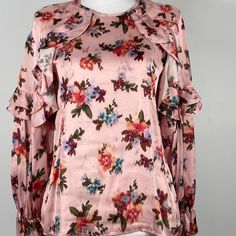 Zara Floral Long Sleeve Blouse Sz M Fall Floral Print Tops For Daywear, Pink Blouse For Fall Brunch, Pink Blouse For Fall Daywear, Pink Blouse For Daywear In Fall, Zara Feminine Long Sleeve Tops, Feminine Zara Tops, Zara Tops For Spring Daywear, Zara Printed Blouse For Fall, Feminine Long Sleeve Tops By Zara