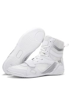 white high top sneakers on a white background