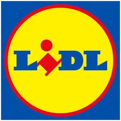 the lidl logo is shown in red, yellow and blue