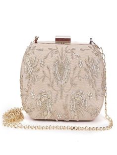 White Golden Bride Clutch Bag By The Purple Sack now available at Trendroots Bride Clutch, Embroidered Clutch Bag, Bridal Store, Embroidered Clutch, Bridal Stores, Wet Wipe, Best Deal, Raw Silk, Clutch Purse