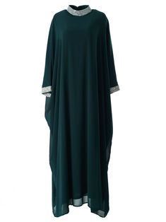 Deep Green luxurious kaftan dress Kabayare Chiffon Long Sleeve Kaftan For Evening, Long Sleeve Chiffon Kaftan For Evening, Elegant Green Georgette Kaftan, Elegant Green Kaftan For Evening, Chiffon Long Sleeve Kaftan For Party, Long Sleeve Chiffon Kaftan For Party, Long Chiffon Abaya For Parties, Elegant Evening Green Abaya, Elegant Green Evening Abaya