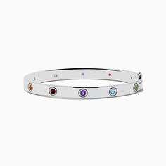 925 Sterling Silver Multi Gemstone and Diamond Bangle Luxury Jewelry With Multi-stone Round Shape, Luxury Multi-stone Round Jewelry, Elegant Multi-stone Bangle Bracelets, Luxury White Gold Bracelet With Gemstone, Fine Jewelry Multi-stone Bracelet, Luxury Gemstone Bangle Bracelets, Luxury Bangle Bracelets With Gemstone Accents, Modern Silver Jewelry With Birthstone, Luxury White Gold Multi-stone Bracelets