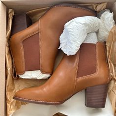 Madewell Tan Booties. Never Been Worn. Brown Ankle Chelsea Boots For Spring, High Heel Chelsea Boots For Spring Workwear, Spring Ankle-high Chelsea Boots Medium Width, Spring Ankle-high Chelsea Boots, Casual Brown Pointed Toe Chelsea Boots, Ankle-high Chelsea Boots For Spring, Spring Chelsea Boots With Stacked Heel And Round Toe, Spring Chelsea Boots With Stacked Heel, Brown Chelsea Boots For Spring Workwear