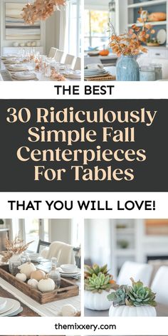 The Best 30 Ridiculously Simple Fall Centerpieces for Tables. A collection of elegant autumn-themed decorations featuring pumpkins, leaves, and succulents. Fall Table Centrepiece, November Wedding Centerpieces Diy, Fall Centerpieces For Table Party, Fall Centre Piece Ideas Diy, Easy Fall Table Decor, Modern Fall Centerpieces For Table, Fall Round Table Centerpieces, Simple Fall Table Centerpieces, Small Fall Centerpieces For Table