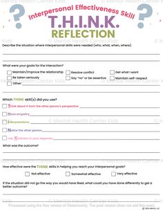 a question sheet with the words think reflection on it