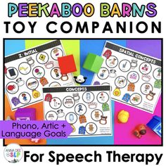 an image of speech therapy for children with text that reads, pekaboo barn's toy companion