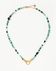 Harris Reed In Good Hands Beaded Gemstone Necklace | 18ct Gold Plated/Turquoise, Lapis & Pearl 18ct Gold Plated/Turquoise & Lapis & Pearl. Harris Reed X Missoma’s Sell Out ‘In Good Hands’ Design is Reimagined with New Colourful Gems. The Multi-Beaded Necklace Features a Kaleidoscope of Mood-Boosting Semi-Precious Stones, Offset with Organic-Inspired Gold Beads. Two Georgian-Inspired Hands Come Together in the Iconic Pendant. Intricately Detailed, Each Cuff Has Been Illuminated with White Pearl C Harris Reed, Hands Design, Jewelry Making Classes, Fan Necklace, Malachite Necklace, Lapis Necklace, Leaf Bracelet, School School, Star Earrings Stud