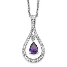 From Sentimental Expressions  this never forget tear birthstone necklace will be an ideal gift for those who are celebrating a birthday. Crafted in rhodium plated sterling silver  this teardrop shaped pendant holds a dangling pear shaped cubic zirconia stone along with round clear cubic zirconia stones for marvelous look. With sleek polished finish  this 18" cable chain necklace secures with spring ring closure. February Birthstone Necklace, Fancy Necklace, Cubic Zirconia Necklace, February Birth Stone, Fine Jewelry Gift, Birthstone Necklace, 925 Jewelry, Fashion Jewelry Necklaces, Necklace Sizes