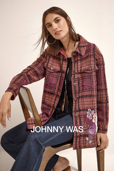 A chic plaid flannel for autumn featuring romantic hues and floral embroidery. Perfect for a day at the pumpkin patch or causal errands. Boho Jacket, Plaid Flannel, Outerwear Women, Pumpkin Patch, Floral Embroidery, Cashmere