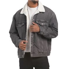 Levi’s Men’s Sherpa Trucker Coat Denim Jacket Vintage-Look In Grey/ Black New With Tags! Description: Levi's Vintage Fit Sherpa Denim Jacket In Washed Black The Cozier Counterpart To Our Original Trucker Jacket. Our Iconic Sherpa Trucker Jacket Has Been A Symbol Of Individual Self-Expression For Decades. This Classic Is Lined With Fuzzy Sherpa For Warmth And Comfort, All While Keeping It Authentic. The Original Jean Jacket Since 1967 With A Cozy Sherpa Lining Levi's Branded Metal Buttons And Tap Winter Washed Black Denim Jacket With Pockets, Casual Washed Black Denim Jacket For Winter, Winter Washed Black Denim Outerwear, Winter Washed Black Relaxed Fit Denim Jacket, Black Washed Outerwear For Winter, Winter Washed Black Long Sleeve Outerwear, Black Washed Winter Outerwear, Levi's Washed Outerwear For Fall, Gray Denim Outerwear For Fall