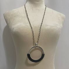 *New Patricia Nash Carmelina Silver Ox Necklace. 3” Silver Pendant Is Wrapped In Black Leather. Length 15-17”. Velvet Pn Bag Included. Black Circular Metal Necklace, Black Metal Circle Necklaces, Black Metal Circular Necklace, Black Metal Circle Necklace, Black Circle Metal Necklaces, Nickel-free Black Necklace, Black Round Metal Chain Necklace, Black Metal Chain Necklace, Black Necklace With Silver Chain And Round Pendant