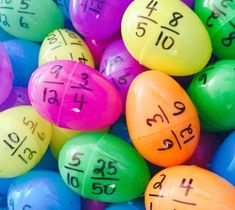 many colored eggs with numbers on them