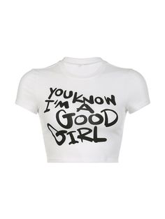 ⚡Buy 2023 Contrast Slogan Printed Crop Top White L under $12.00 in Tops&Tees at AnotherChill.com Online. Style: Casual/Street/Vintage/Sweet/Y2K/Preppy. Fabric Content: Cotton, Polyester, Spandex. Fit Type: Slim fit. Neckline: Crew Neck. Sleeve Length: Short Sleeve. : Embrace the latest trends with our trendy slogan print crop top. Perfect for a casual, street, vintage, sweet, Y2K, or preppy style. Made from a blend of cotton, polyester, and spandex for a comfortable slim fit. Get noticed with it Graphic Crop Tops, Cute Core, Button Crop Top, Printed Crop Top, Korean Kpop, Graphic Crop Top, 2000s Aesthetic, Cropped Tops, Baby T Shirts