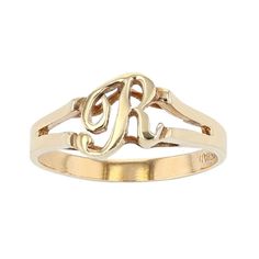 Add a touch of personal style to any ensemble with this 18k gold over sterling silver Traditions Jewelry Company initial ring. Add a touch of personal style to any ensemble with this 18k gold over sterling silver Traditions Jewelry Company initial ring. Metal: sterling silver Packaging: decorative card Plating: 18k gold Width: 6 mm Finish: polished Size: 5. Gender: female. Age Group: adult. Monogram Ring Gold, Silver Initial Ring, Silver Packaging, Sterling Silver Initial, Monogram Ring, Signet Rings, Initial Ring, Ring Metal, Jewelry Companies