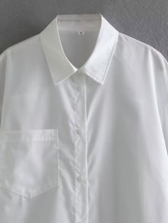 Product Type: Shirts Style: Casual Fit: Loose Fabric: Polyester Blends Pattern: Solid Element: Non Top Length: Long Neckline: Collared Sleeve Type: Regular Sleeve Length: Long Sleeve Main Composition: Polyester Season: Spring/Fall White Top With Casual Collar, White Collared Blouse With Pockets, White Shirt With Pockets And Casual Collar, White Tops For Office, White Solid Color Top For Office, White Solid Color Office Tops, Casual Collared Plain Blouse, Casual Plain Collared Blouse, White Casual Collar Blouse