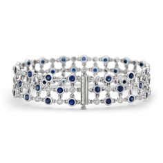 Blue Nile Studio Something Blue, Sapphire & Diamond Floral Triple Line Bracelet 18k White Gold (2.7mm), White Gold Diamond Sapphire Blue Nile Jewelry, Blue Diamond Jewelry, 18k Gold Bangle, Blue Sapphire Jewelry, Blue Topaz Bracelet, September Birthstone Jewelry, Silver Jewelry Design, Stylish Bracelet, Blue Sapphire Diamond