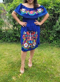 Traditional Dress For Fiesta And Cinco De Mayo, Fiesta Dress With Floral Embroidery, Floral Embroidered Dress For Fiesta, Traditional Fitted Dress For Cinco De Mayo, Bohemian Embroidered Dress For Day Of The Dead, Fitted Blue Fiesta Dresses, Blue Fitted Dress For Fiesta, Fitted Blue Dress For Fiesta, Fitted Bohemian Dress For Fiesta