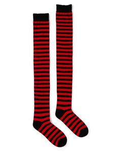 Bring some colorful style to any look with these black and red striped over the knee socks! These fun socks will make your legs stand out every time you wear them. Material: Polyester, spandex Care: Machine wash Imported Striped Knee-high Socks For Stocking Stuffers, Fitted Striped Knee-high Socks, Striped Knee-high Winter Socks, Striped Stretch Socks For Winter, Knee-high Striped Winter Socks, Stretch Striped Socks For Winter, Winter Striped Knee-high Socks For Stocking Stuffers, Striped Socks For Winter Stocking Stuffer, Striped Socks For Stocking Stuffers In Winter