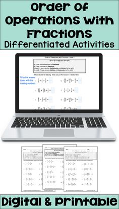 an open laptop computer sitting on top of a desk with the text order of operations with fraction