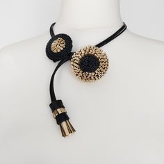 🍀GET 25% OFF - BUY 2 OR MORE ITEMS🍀 BLACK FRIDAY SALE! GO ON:) The futuristic leather flower necklace is more than just jewelry; it's a piece of art. The adjustable gold and black choker adds a touch of sophistication, highlighting your uniqueness. Perfect for those who appreciate style and individuality, the floral design makes it one-of-a-kind, and the gold and black tones provide a sense of luxury. Not only stylish but practical too - the adjustable necklace allows you to customize it to ma Elegant Metal Jewelry With Adjustable Cord, Elegant Metal Necklace With Adjustable Cord, Chic Handmade Adjustable Choker, Elegant Black Necklace With Adjustable Length, Elegant Black Necklace With Adjustable Cord, Adjustable Modern Necklaces For Party, Adjustable Gold Choker With Cord, Formal Lariat Jewelry With Adjustable Cord, Adjustable Cord Party Jewelry