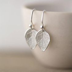 Handmade Gift for Her • Stocking Stuffer Unique Gift Idea • Sterling Silver Leaf Earrings • Women's Silver Leaf Earrings, Silver Jewellery Online, Clear Earrings, Handmade Gifts For Her, Handmade Modern, Silver Jewelry Handmade, Deco Jewelry, Fall Jewelry, Hand Cast