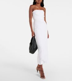 Bridal Sabella linen maxi dress in white - Tove | Mytheresa Chic Linen Maxi Dress For Day Out, Chic White Linen Maxi Dress, Chic Evening Linen Maxi Dress, White Linen Midi Dress For Evening, Sleeveless Linen Maxi Dress For Evening, Maxi Linen Dress For Day Out, Chic Linen Midi Dress For Evening, Evening Linen Maxi Dresses, Elegant Linen Maxi Dress With Straight Neckline