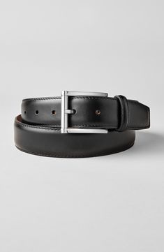 An elegant, hand-burnished leather belt is finished with silvertone hardware that adds a modern touch. Style Name:Magnanni Carbon Leather Belt. Style Number: 677264. Elegant Rectangular Belt Buckle For Workwear, Classic Silver Belt With Palladium Hardware, Modern Belts With Palladium Hardware For Business, Classic Leather Belt Buckles With Palladium Hardware, Modern Leather Belt Buckles With Palladium Hardware, Classic Silver Belt For Business, Elegant Leather Belt Buckle With Rectangular Shape, Modern Belts With Rectangular Buckle For Formal Occasions, Elegant Belt Buckles With Removable Rectangular Buckle