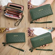 Product Description: Item No:766 Material:PU Leather Color:Green WEIGHT:7.34oz Gender:Women Closure Type:Zipper Type:Women's Long Zipper Wallet Wallet Length:Long Size:19*9.5*4 cm/7.48*3.74*1.57 inch(1 inch = 2.54 cm) Features:Credit Card,Card Holder,Phone Holder,Fashion,Large Capacity Internal structure:8 card slots,2 banknote positions,1 phone position,two large compartments,one zipper compartment. Designed for hold cash,bank cards,coins,id card/driver's license,mobile phone and other things. Trendy Wallet Pouch For Mobile Phone, Daily Use Phone Bag Clutch With Interior Card Slots, Green Phone Bag As Gift, Daily Use Wallets, Handheld Wallets With Card Slots For Everyday, Handheld Wallet With Card Slots For Everyday, Everyday Handheld Wallets With Card Slots, Handheld Wallets With Card Slots For Daily Use, Rectangular Phone Bag With Zipper Closure As Gift