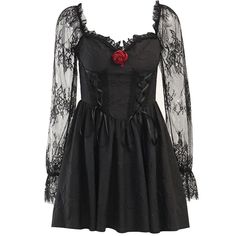 Kawaii Gothic Princess Rose Black Dress ON225 Long Sleeve Rose Print Dress For Party, Black Rose Print Dress For Night Out, Dark Princess Dress, Grunge Party, Lace Bandage Dress, Dress With Ruffle Sleeves, 파티 드��레스, Mid Skirt, Gothic Grunge