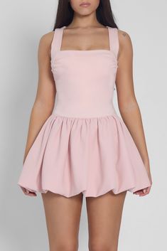 Our Bisou Bubble Knit Mini Dress is THE ultimate fun and flirty mini dress perfect for (literally) any occasion. Cut from a soft, stretch knit fabric in the most flattering silhouette, this baby pink mini dress also features a flared skirt silhouette in a bubble style and accentuating details on the bust whilst providing coverage in all the right areas. Due to the nature of the two fabrics, their may be slight variation in the pink tones. Baby Pink Mini Dress, Pink Bubble Dress, Mink Dress, Barbie Pink Dress, Semi Dresses, Baby Pink Dresses, Pink Dress Short, Bubble Style, Pink Mini Dress