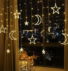 Modefa Ramadan & Eid Party Islamic Holiday Decor | Ramadan Moon & Star LED Curtain Lights Moon Lights, Star String Lights, Led Curtain Lights, Arsitektur Masjid, Outdoor Fairy Lights, Led Curtain, Curtain String Lights, Star Lamp, Garden Bedroom