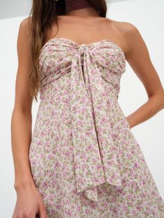 Teagan Mini Dress | For Love & Lemons For Love And Lemons Mini Dress, Feminine Strapless Mini Dress For Garden Party, Feminine Strapless Dress With Ruched Bodice For Summer, Chiffon Mini Dress With Tie Back For Brunch, Strapless Spring Mini Dress With Ruched Bodice, Strapless Mini Dress With Ruched Bodice For Spring, Spring Strapless Mini Dress With Ruched Bodice, Brunch Chiffon Mini Dress With Tie Back, Feminine Strapless Mini Dress With Ruched Bodice