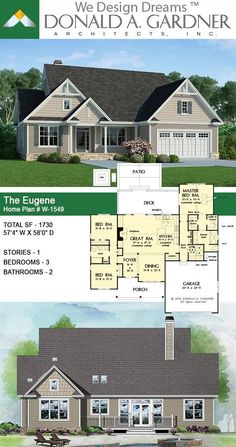 two story house plans with an open floor plan for the front and back of the house