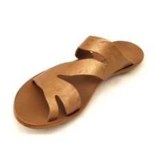 Gold Sandals With Leather Lining For Summer, Leather Toe Loop Slides For Beach, Gold Open Toe Sandals With Leather Lining, Gold Leather Sandals With Rubber Sole, Leather Toe Loop Mules For Beach, Adjustable Leather Toe Ring Slip-on Sandals, Adjustable Leather Slip-on Toe Ring Sandals, Modern Leather Toe Ring Sandals For Beach, Gold Leather Slides For The Beach