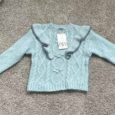 Nwt Zara Kids Sweater Sz 4-5. Zara Cable Knit Top For Winter, Zara Winter Cable Knit Tops, Cute Blue Winter Top, Cute Winter Tops By Zara, Cute Winter Cable Knit Tops, Cute Cable Knit Winter Tops, Cute Zara Sweater For Spring, Cute Zara Long Sleeve Outerwear, Zara Blue Winter Cardigan