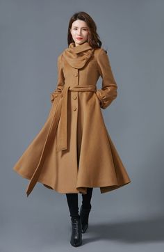 "★★The brown coat design made of princess dress style. Fit and flare style is always popular with women. The winter coat is a beauty overcoat for the coming winter, The hem of womens coat is bigger, like a skirt. special collar design, let this coat better beautiful. I suggest dry clean for winter wool clothing, it is good for save clothing. you also can wash by your hand if you want. ★★FEATURES 50% wool, other fiber,nylon Polyester lining Buttons closure Long sleeve Two side pockets Fit and fla Ladies Coat Design Winter, Long Winter Coats Women, Easter Dresses For Toddlers, Winter Coat Dress, Mode Mantel, Blanket Coat, Wool Coat Women, Long Winter Coats, Long Wool Coat