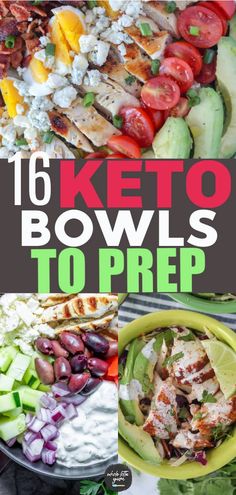 the keto bowls to prep with text overlay that reads 16 keto bowls to prep