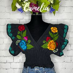 Beautiful and Chic. Our Butterfly Sleeve Crop Top is sure to make a statement. One-Size elastic waist top with embroidered V-Neck and sleeves. Made of 100% Cotton and embroidered in fine cotton yarn. Item is available in a One-Size only. Fits small to X-Large US sizes. The use of body tape is highly recommended for keeping sleeves in place. Complete the look with our handmade earrings and leather wedges and matching hat CARE: • Hand wash in cold water. • Hang dry.• Do not machine dry. Each desig Butterfly Sleeve, Matching Hat, Butterfly Sleeves, Leather Wedges, Handmade Earrings, Cotton Yarn, Halloween Wreath, Cold Water, Elastic Waist