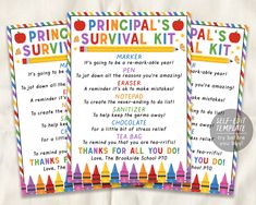 printable school survival kit for kids with rainbow crayons and teacher's instructions