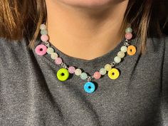 A fun colorful froot loops themed necklace with handmade clay cereal charms! :) Adjustable chain Charm Necklaces, Handmade Clay, Charm Necklace, Necklace Etsy, Cereal, San Diego, Charms, Jewelry Necklaces, Necklaces