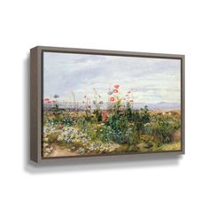 a painting on the wall of a field with flowers