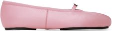 Satin ballerina flats in pink. · Gathering at square toe · Strap with logo hardware at vamp · Grosgrain trim at collar · Logo patch at velvet footbed · Grained leather lining · Leather sole Supplier color: Old pink Luxury Pink Leather Flats, Pink Flats For Work, Pink Flat Heel Flats For Work, Pink Flats With Flat Heel For Work, Pink Leather Ballet Flats For Formal Occasions, Chic Pink Leather Ballet Flats, Pink Leather Flat Heel Loafers, Pink Leather Loafers With Flat Heel, Formal Pink Leather Ballet Flats