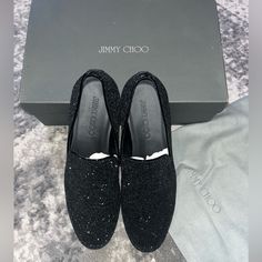 Brand New! Limited Edition! Jimmy Choo Men Shoes, Party Slip-on Dress Shoes With Rubber Sole, Party Loafers With Almond Toe Slip-on, Slip-on Closed Toe Party Dress Shoes, Party Dress Shoes Slip-on Closed Toe, Party Dress Shoes With Rubber Sole And Round Toe, Party Slip-on Dress Shoes With Leather Sole, Party Dress Shoes With Almond Toe And Leather Sole, Black Wedding Loafers With Leather Sole